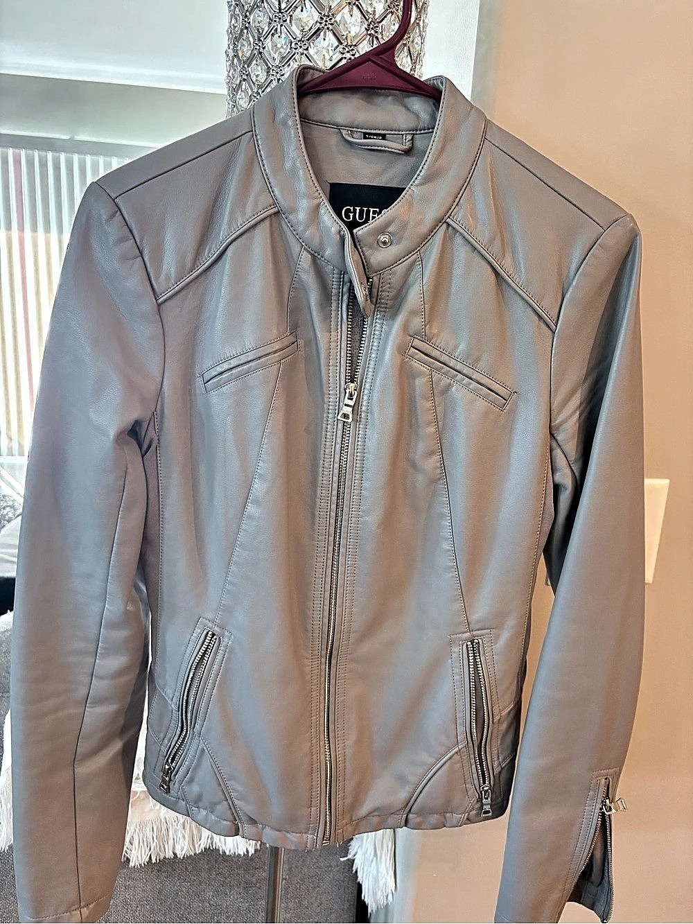 GUESS Women's Moto Jacket in Pink Like New